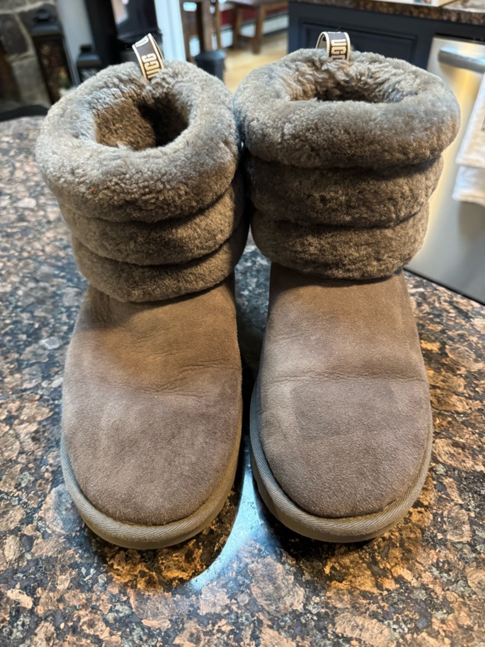 UGG Short Shearling Boots in Gray-Brown